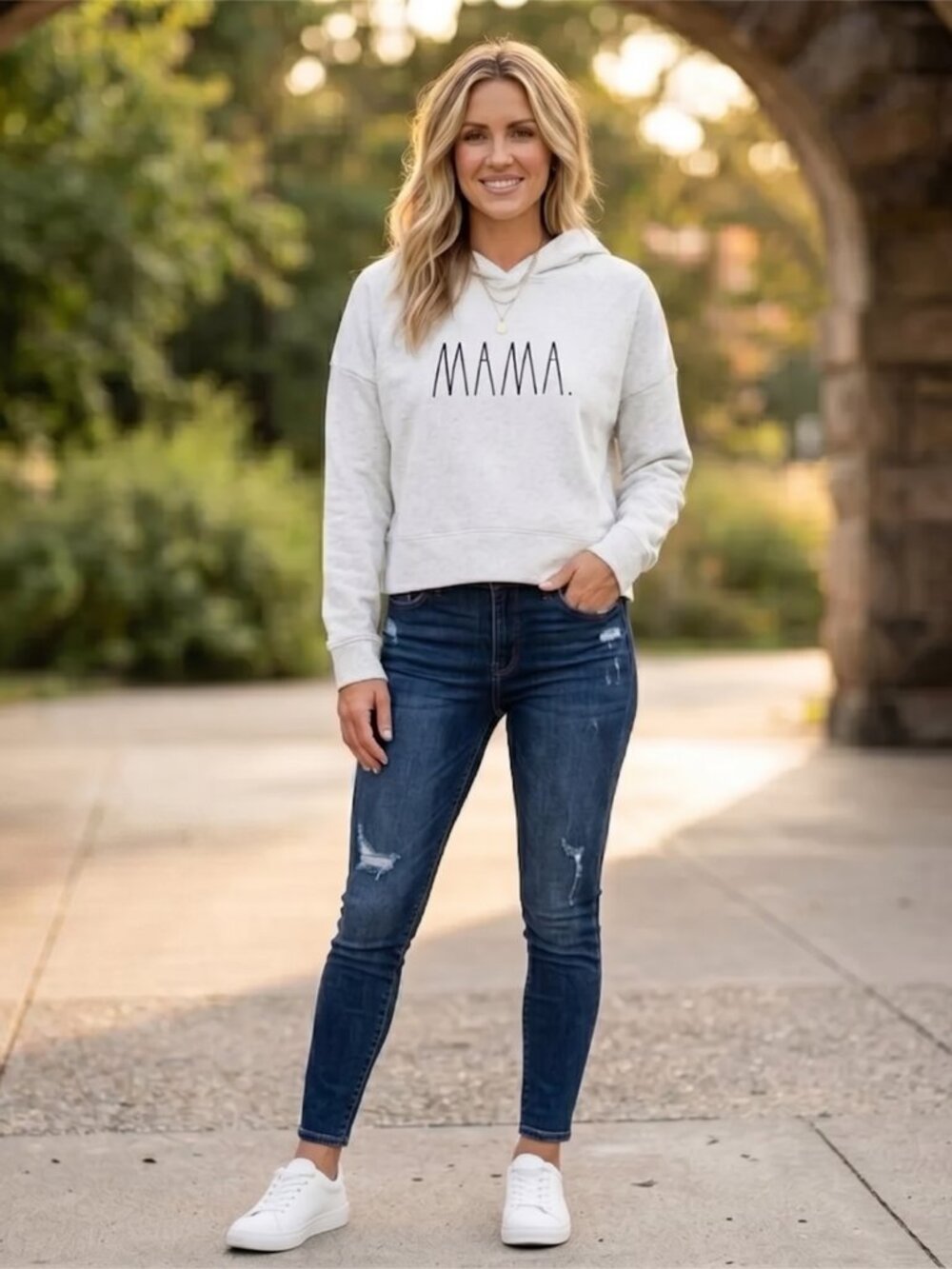 Rae Dunn MAMA Grey Hoodie Sweatshirt - Small